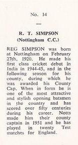 1958 National Spastics Society Famous County Cricketers #14 Reg Simpson Back