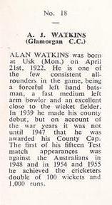 1958 National Spastics Society Famous County Cricketers #18 Allan Watkins Back