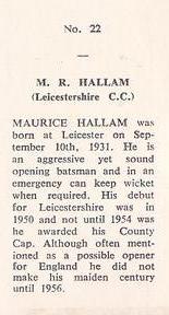 1958 National Spastics Society Famous County Cricketers #22 Maurice Hallam Back