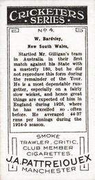 1926 J.A. Pattreiouex Cricketers #4 Warren Bardsley Back