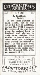 1926 J.A. Pattreiouex Cricketers #22 Andrew Sandham Back