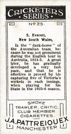 1926 J.A. Pattreiouex Cricketers #25 Sam Everett Back