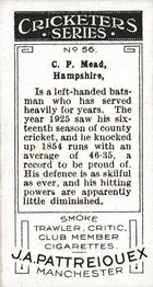 1926 J.A. Pattreiouex Cricketers #56 Charles Mead Back