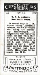 1926 J.A. Pattreiouex Cricketers #65 Tom Andrews Back