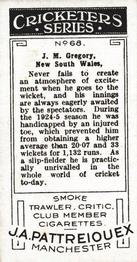 1926 J.A. Pattreiouex Cricketers #68 Jack Gregory Back