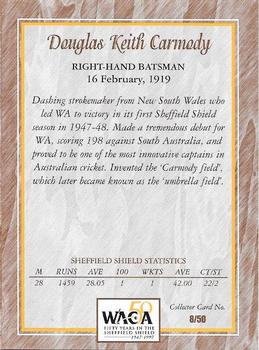 1997-98 Western Australia Cricket Limited Edition 50 Years In The Sheffield Shield Cricket #8 Douglas Keith Carmody Back
