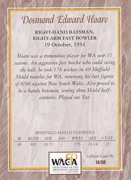 1997-98 Western Australia Cricket Limited Edition 50 Years In The Sheffield Shield Cricket #14 Desmond Edward Hoare Back