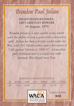 1997-98 Western Australia Cricket Limited Edition 50 Years In The Sheffield Shield Cricket #18 Brendon Paul Julian Back