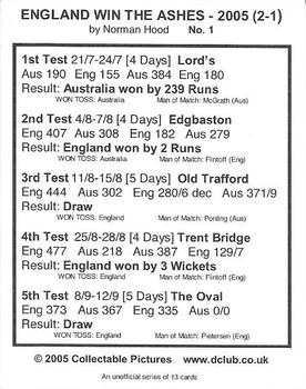 2005 Collectable Pictures The Ashes #1 Results Back