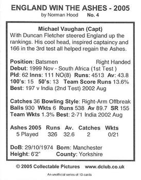 2005 Collectable Pictures The Ashes #4 Michael Vaughan Back
