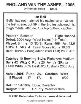 2005 Collectable Pictures The Ashes #5 Ian Bell Back