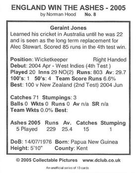 2005 Collectable Pictures The Ashes #8 Geraint Jones Back