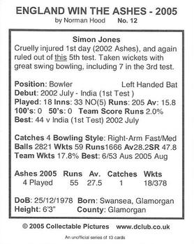 2005 Collectable Pictures The Ashes #12 Simon Jones Back