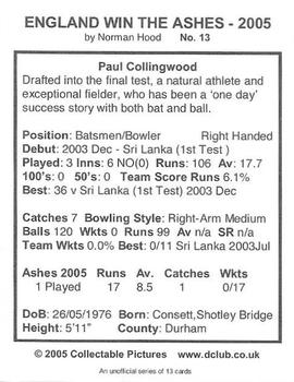 2005 Collectable Pictures The Ashes #13 Paul Collingwood Back