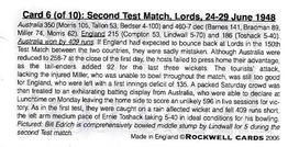 2006 Rockwell The 1948 Australians (Tobacco Size) #6 Second Test Match,Lords Back
