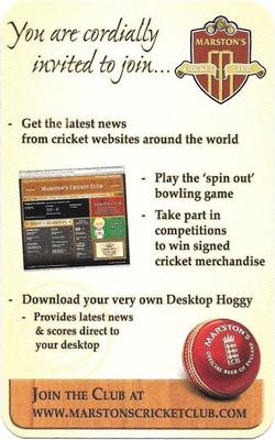 2007 Marston's Brewery Cricket Club #NNO Marstons Membership Front