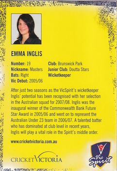 2007-08 Cricket Victoria #NNO Emma Inglis Back