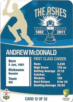 2010-11 Cricket Australia The Ashes 1882-2011 #12 Andrew McDonald Back