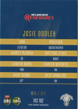 2021-22 TLA Traders Cricket Australia - Mojo Sapphire #MS102 Josie Dooley Back