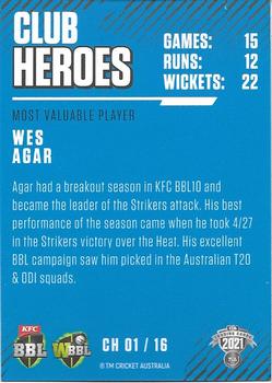 2021-22 TLA Traders Cricket Australia - Club Heroes #CH 01 Wes Agar Back