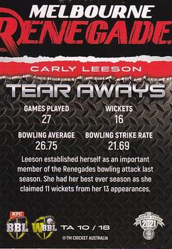 2021-22 TLA Traders Cricket Australia - Tear Aways #TA 10 Carly Leeson Back