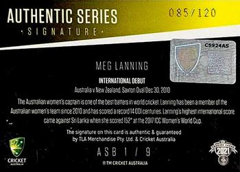 2021-22 TLA Traders Cricket Australia - Authentic Series Signatures #ASB 1 Meg Lanning Back