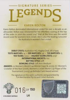 2021-22 TLA Traders Cricket Australia - Legends #L4 Karen Rolton Back