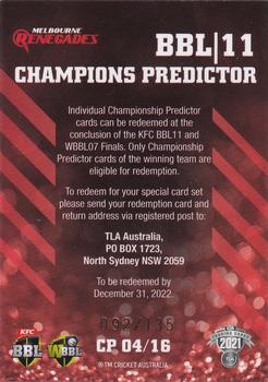 2021-22 TLA Traders Cricket Australia - Champions Predictor #CP 04 BBL Renegades Back