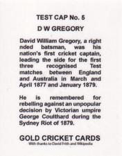 2011 Gold Cricket Cards Test Match No.1 Australia #5 Dave Gregory Back