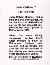 2011 Gold Cricket Cards Test Match No.1 Australia #7 John Hodges Back