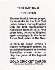 2011 Gold Cricket Cards Test Match No.1 Australia #8 Tom Horan Back