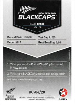 2015-16 Caltex New Zealand Blackcaps #BC-04/20 Mark Craig Back