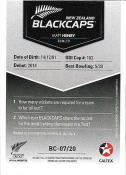 2015-16 Caltex New Zealand Blackcaps #BC-07/20 Matt Henry Back