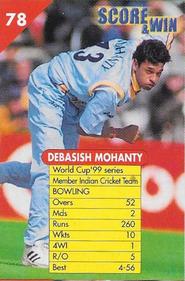 1999 Center Fresh Gum Cricket #78 Debasish Mohanty Front