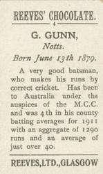 1912 Reeve's Chocolate Cricketers #4 George Gunn Back