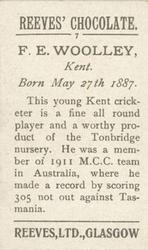 1912 Reeve's Chocolate Cricketers #7 Frank Woolley Back