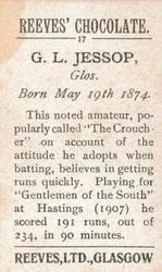 1912 Reeve's Chocolate Cricketers #17 Gilbert Jessop Back