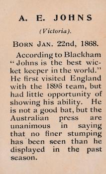 1899 Kinnear Australian Cricketers #NNO Alfred Johns Back