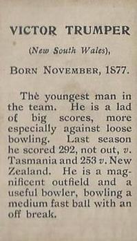 1899 Kinnear Australian Cricketers #NNO Victor Trumper Back
