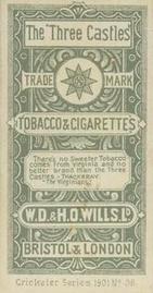 1901 Wills's Cricketer Series (Vignettes) #38 Wilfred Rhodes Back