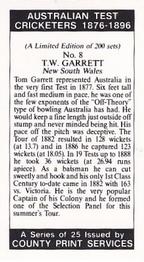 1989 County Print Services Australian Test Cricketers 1876-1896 #8 Thomas Garrett Back