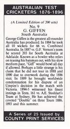1989 County Print Services Australian Test Cricketers 1876-1896 #9 George Giffen Back