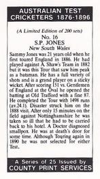 1989 County Print Services Australian Test Cricketers 1876-1896 #16 Sammy Jones Back
