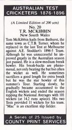 1989 County Print Services Australian Test Cricketers 1876-1896 #20 Tom McKibbin Back