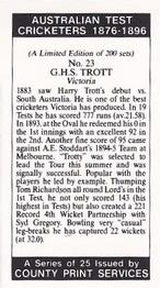 1989 County Print Services Australian Test Cricketers 1876-1896 #23 Harry Trott Back