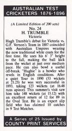 1989 County Print Services Australian Test Cricketers 1876-1896 #24 Hugh Trumble Back