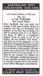 1989 County Print Services Australian Test Cricketers 1876-1896 #25 Charlie Turner Back
