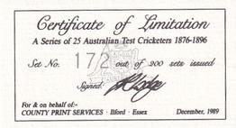 1989 County Print Services Australian Test Cricketers 1876-1896 #NNO Certificate Of Limitation Front