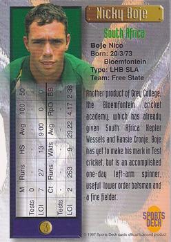 1997 Sports Deck Cricket #3 Nicky Boje Back