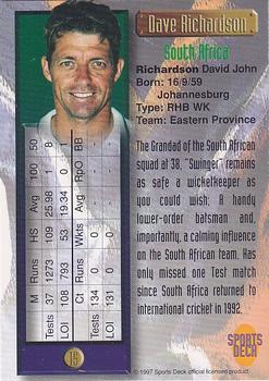 1997 Sports Deck Cricket #15 Dave Richardson Back